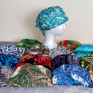 Scrub hat cap PT 5 Hawaiian Polynesian Tribal Aloha Honu Turtle Ocean Wave Tropical Camo Camouflage handmade nurseSurgical earsaver buttons