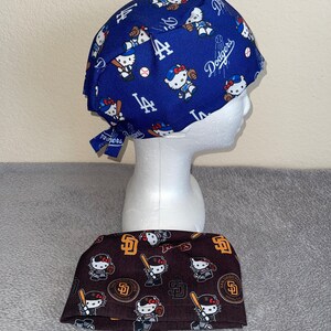 Sports Kitty Cat Baseball Los Angeles LA San Diego SD handmade doctor hello nurse Surgical Scrub Cap Hat earsaver buttons