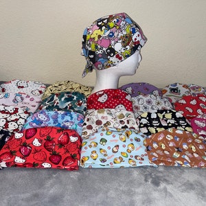 Scrub Cap Hat Pt8 Kitty Cat Bows Heart Bow Strawberry Rainbow Mermaid hello nurse adjustable Ties earsaver buttons