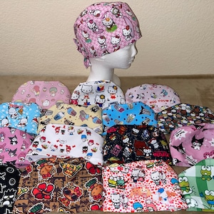 Poplin Pt2 Kitty Cat Frog Egg Hawaiian Tribal Poly Hula Boba Shaka Bow Hibiscus Valentine&#39;s Day Heart hello nurse Surgical Scrub Cap Hat