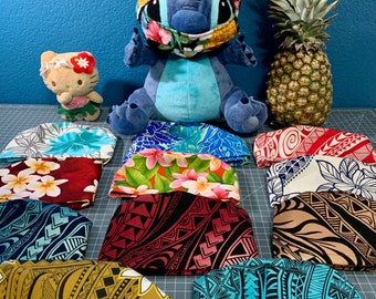 Hawaiian PT1 Scrub hat cap Poly Tribal Plumeria Hibiscus Pineapple Tropical handmade doctor nurse chemo Surgical earsaver buttons