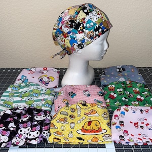 Pt1 Poplin Kitty Cat Frog Bunny Egg Kawaii handmade doctor hello nurse chemo Surgical Scrub Cap Hat earsaver buttons