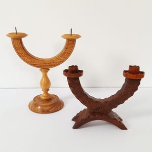Vintage set of 2 candlestick / wood candlestick / Wooden Candle Stick