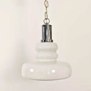 Vintage White Opaline Glass Pendant Light / 1970s Yugoslavian Mid Century Modern Hanging Lamp by EMI  / Space Age Ceiling Light