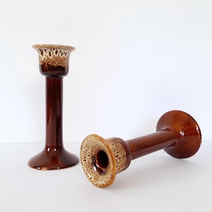 Set of 2 Vintage Fat Lava Candle Holders / Brown Ceramic Candlestick Holders / Retro Collectible Mid Century Pottery