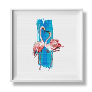 Flamingo cross stitch pattern, Tropical cross stitch pdf pattern, Flamingo embroidery instant download pattern, Counted cross stitch chart