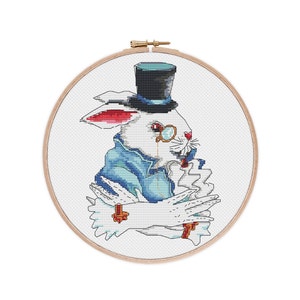 White rabbit cross stitch, Alice in wonderland PDF cross stitch