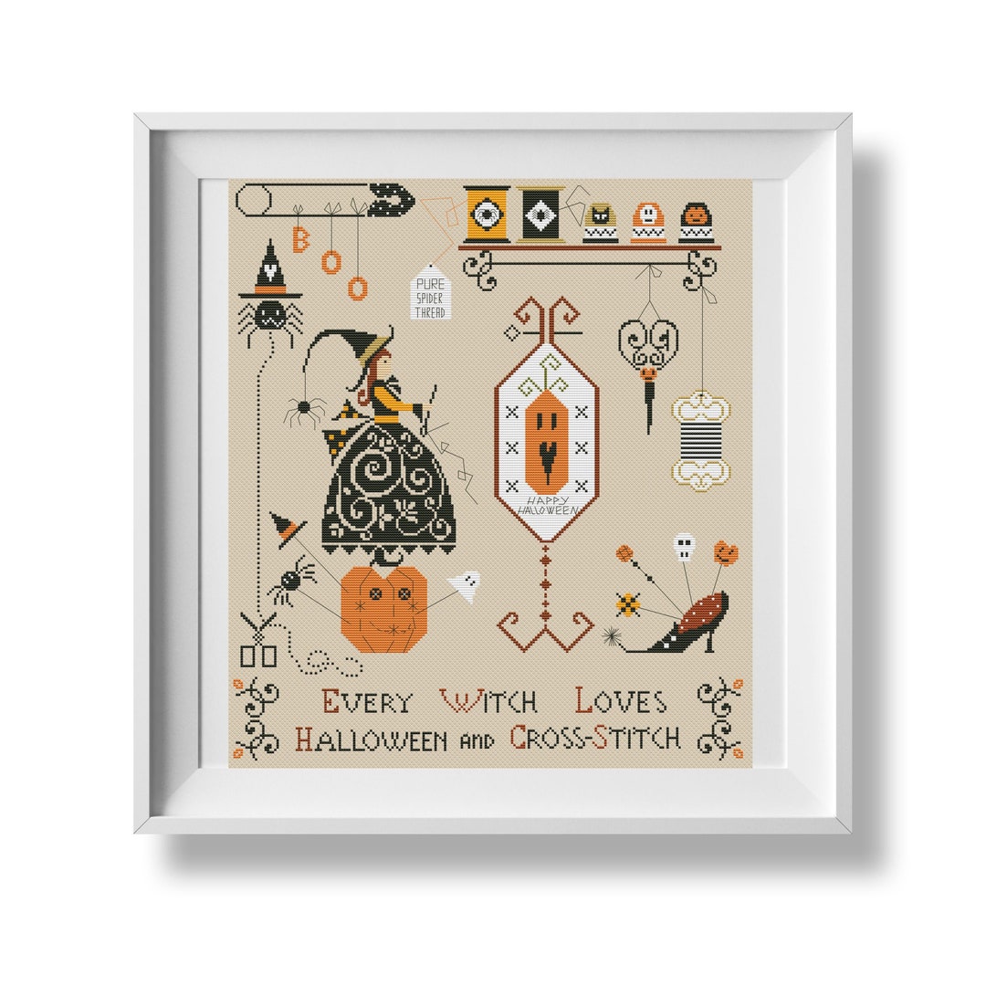 Halloween Cross Stitch Pattern Pumpkin Witch Ghost Zombie House Digital ...