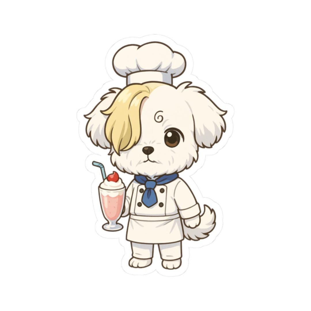 Chef Holding Milkshake Wearing Chef Hat and Blue Scarf Dog Sticker ...