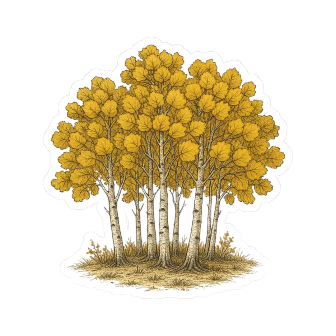 Golden Aspen Trees Clustered Autumn Foliage Forest Plant Sticker | Cute ...