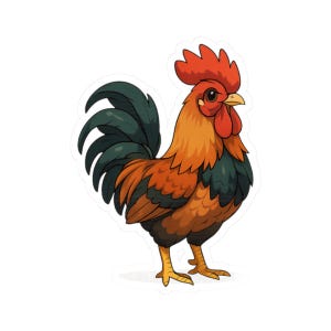 Adorable Kawaii Rooster Cartoon Farm Animal Art Bird Sticker | Cute Funny Laptop Water Bottle Car Window Bumper Sticker