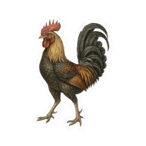 Rooster Scientific Illustration Vintage Style Bird Sticker | Cute Funny Laptop Water Bottle Car Window Bumper Sticker
