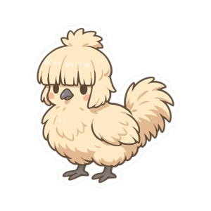 Fluffy Silkie Chicken Kawaii Cartoon Bird Art Bird Sticker | Cute Funny Laptop Water Bottle Car Window Bumper Sticker