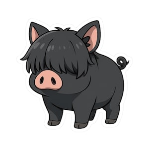 Cartoon Black Pig Kawaii Style Animal Art Animal Sticker | Cute Funny Laptop Water Bottle Car Window Bumper Sticker