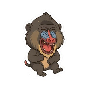 Mandrill Monkey Cartoon Kawaii Wildlife Art Animal Sticker | Cute Funny Laptop Water Bottle Car Window Bumper Sticker