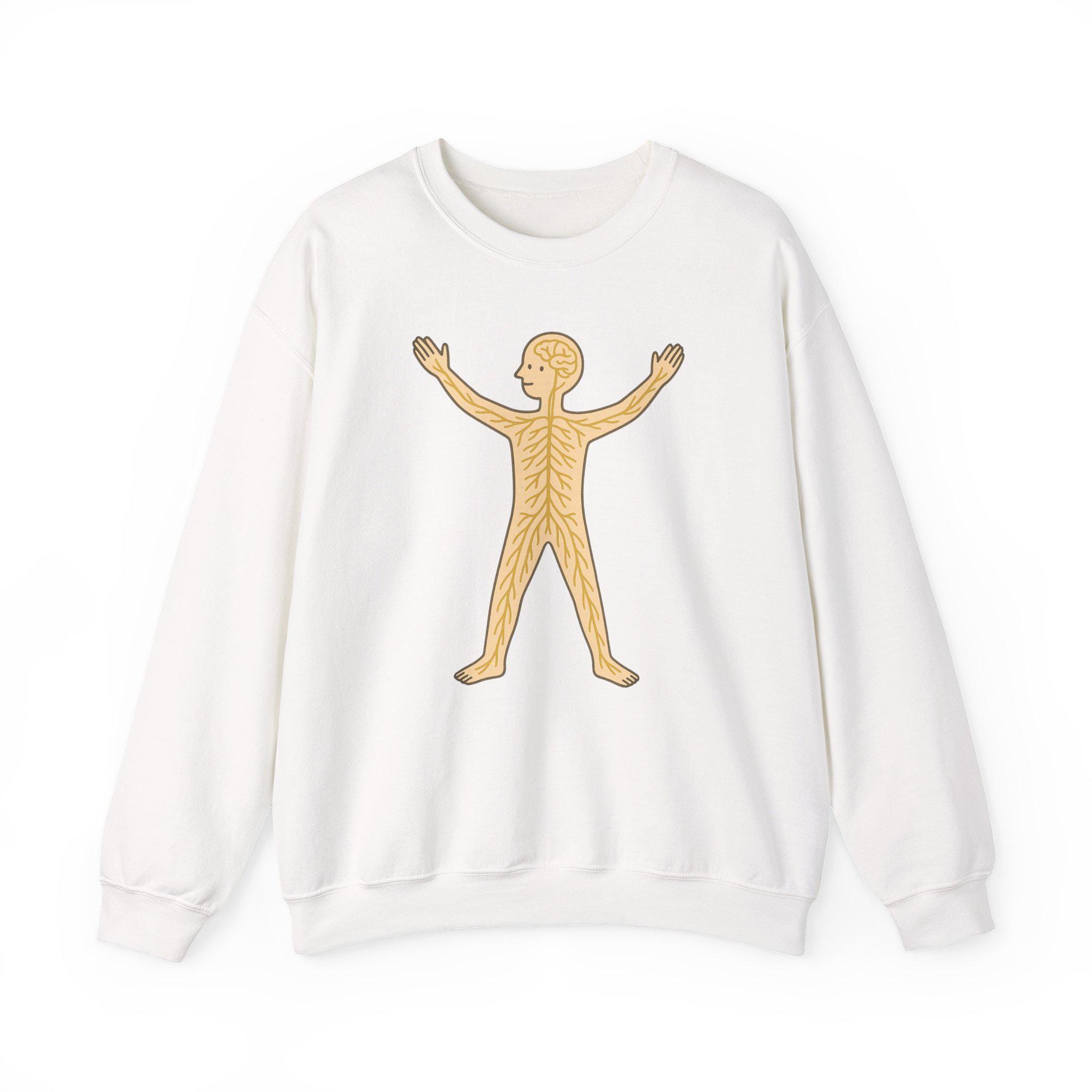 Science Sweater Drawing Human Nervous System Diagram Comic Biology Black White Crew Sweater ...