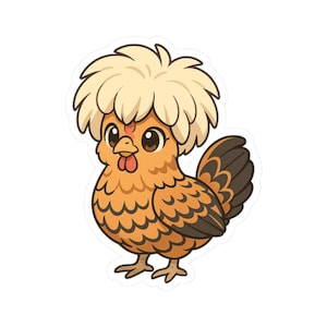 Adorable Cartoon Polish Chicken Kawaii Bird Art Bird Sticker | Cute Funny Laptop Water Bottle Car Window Bumper Sticker
