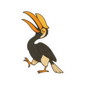 Adorable Great Hornbill Cartoon Illustration Bird Sticker | Cute Funny Laptop Water Bottle Car Window Bumper Sticker