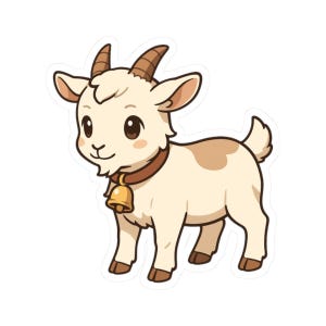 Adorable Kawaii Goat Cartoon Illustration Animal Sticker | Cute Funny Laptop Water Bottle Car Window Bumper Sticker