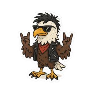 Rock n Roll Eagle Punk Style Cartoon Bird Sticker | Cute Funny Laptop Water Bottle Car Window Bumper Sticker