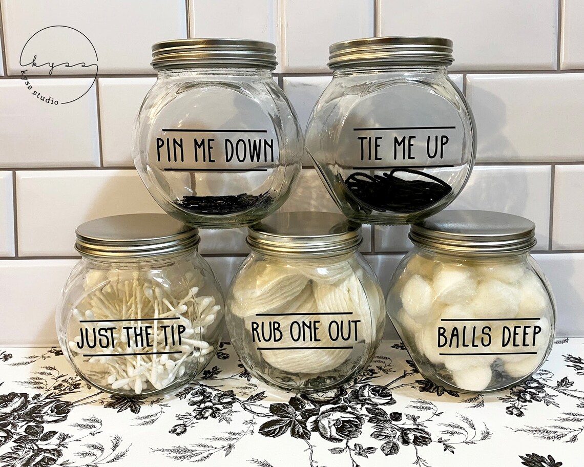 Balls Deep Cotton Ball Jar Just the Tip QTip Jar Tie Me Etsy
