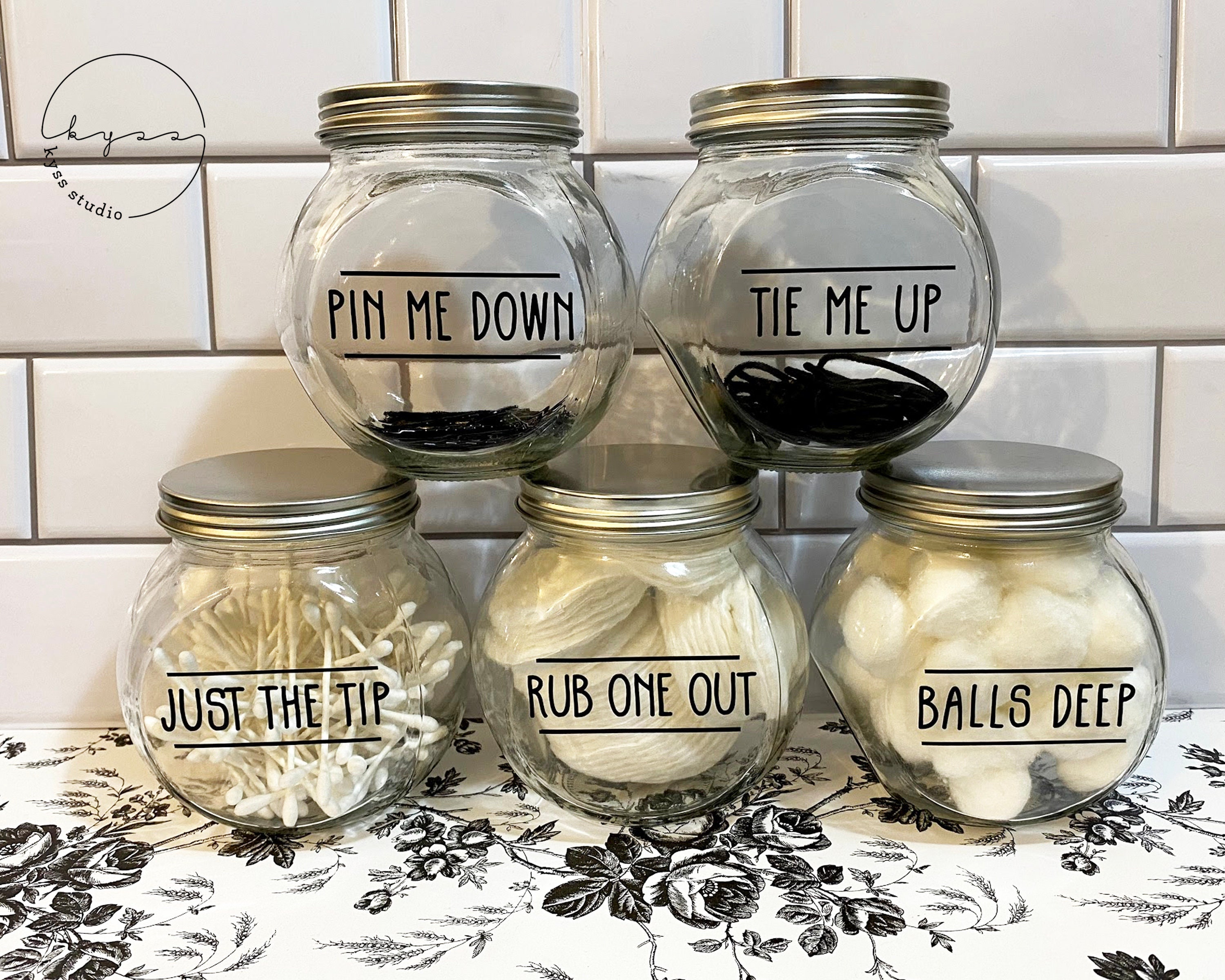 Balls Deep Cotton Ball Jar Just the Tip QTip Jar Tie Me Etsy