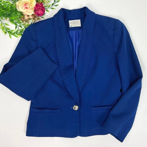 Miss Pendleton Vintage Royal Blue One Button Wool Blazer Jacket Women's Size 6