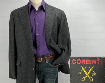 Corbin Vintage Gray Herringbone Stripe Tweed Sport Coat Blazer Jacket Men's 44R