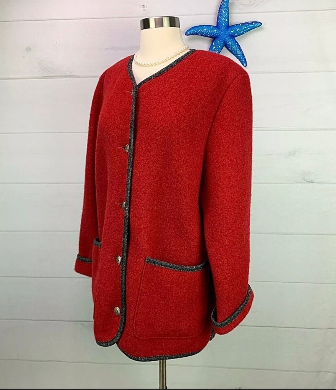red boiled wool coat