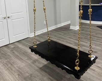 Handcrafted Teak Wood Swing with Brass Chain - Indian Oonjal