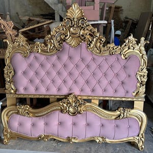 Wooden Hand carved antique gold king size Bed for Bedroom .