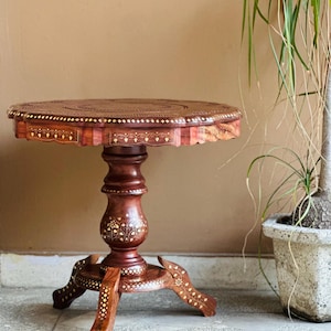 Wooden hand crafted Coffee table with brass inlay work
