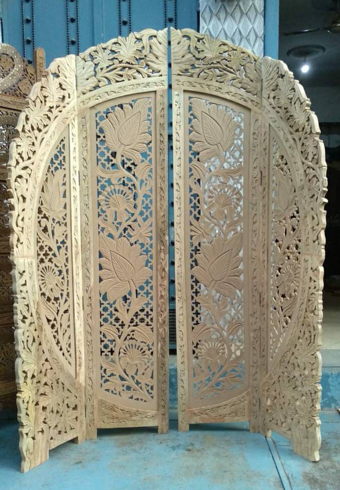 Paravent asiatique en bois sculpté et marqueterie de nacre- Le Voyageur Antiquit