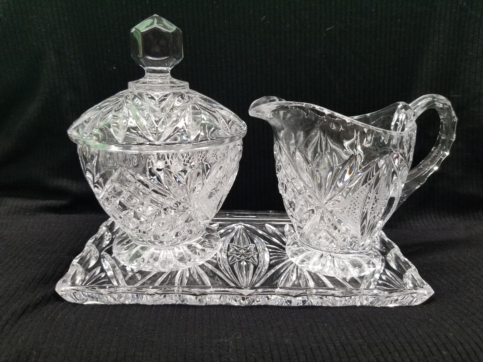 Heavy Contemporary Crystal Creamer Sugar and Tray Etsy