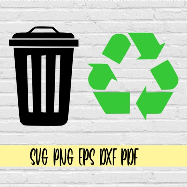 Trash and recycle symbol svg png eps dxf pdf vector clipart/trash can svg png clip art/recycling symbol svg png clip art/sanitation svg
