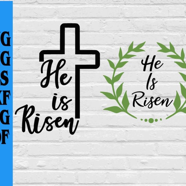 2 for 1 He is Risen Cross & Laurel wreath bundle svg png eps dxf jpg pdf/He is risen svg/religious svg/church svg/god svg/easter svg/god svg