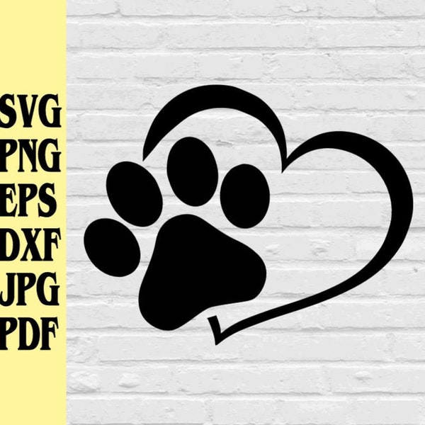 Heart paw print svg png eps dxf jpg pdf/Dog Paw Print SVG/Pet Paw Print SVG/Dog Love SVG/Cat Paw Print svg/Animal Paw svg/Heart & Paw print