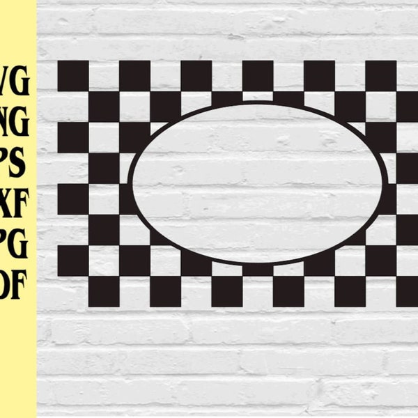 Checkered Oval Monogram Frame svg png eps dxf jpg pdf/checker pattern svg/racing flag svg/checkered frame svg for boy birthday racecar party