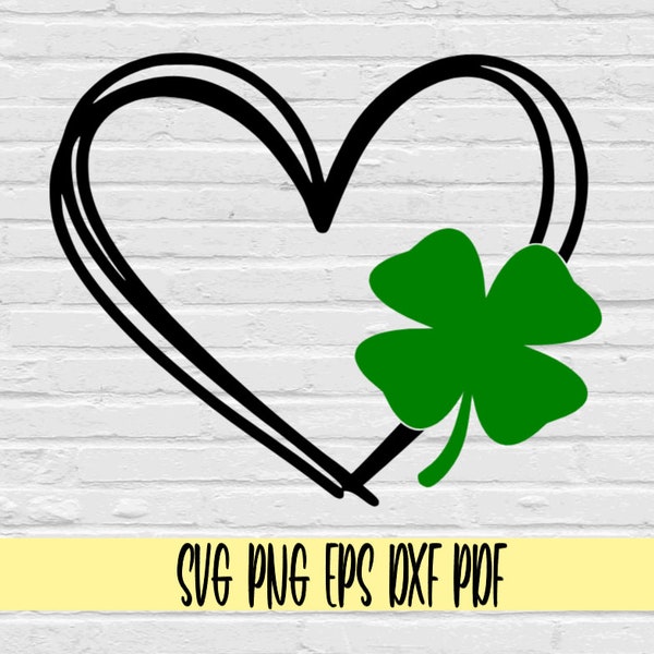 Heart with 4 leaf clover svg png eps dxf pdf sublimation/shamrock svg/irish svg/lucky svg/saint pattys day svg/st patricks day svg/clover