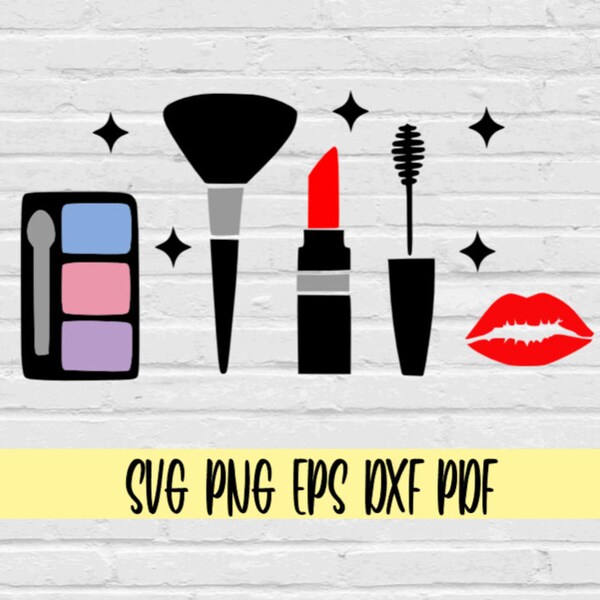 Makeup bundle lips lipstick mascara wand eye color pallet makeup brush svg png eps dxf pdf clip art/makeup bundle svg/makeup svg/make up kit