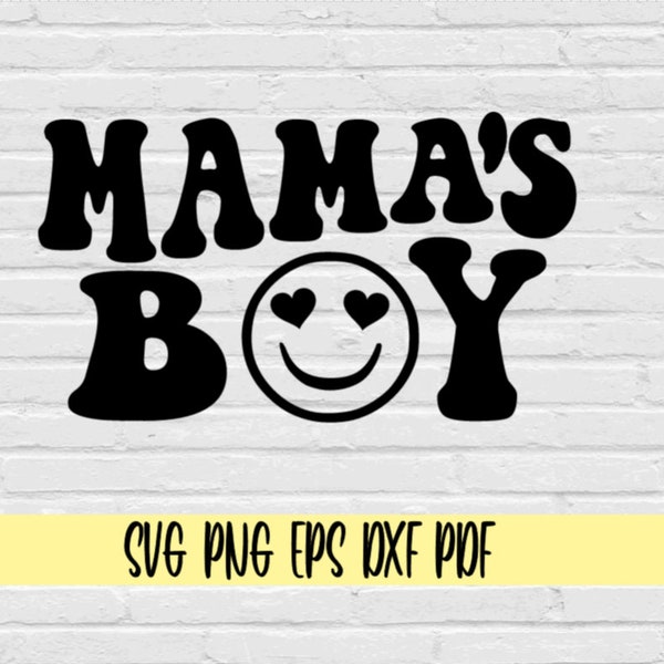 Mama's Boy svg png eps dxf pdf/mama's boy with smiley face w hearts for "o" svg/Retro mama's Boys Shirt with Wavy text svg/boy mom svg/mama