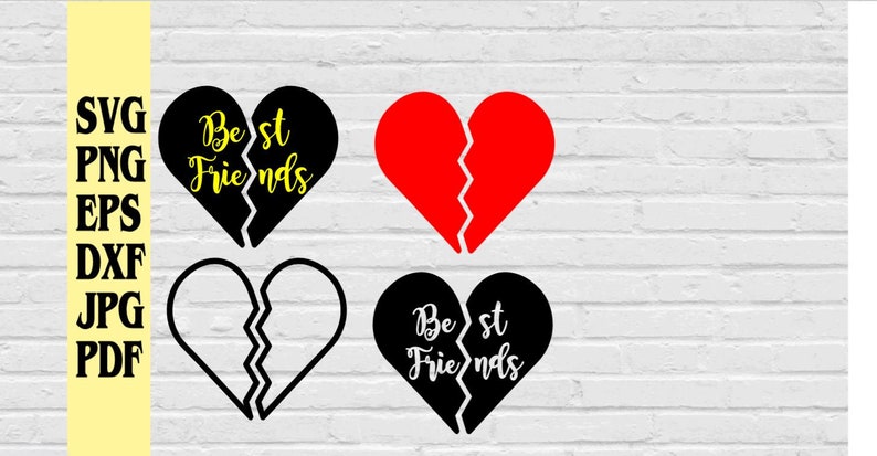 Download Best friends 2 hearts svg png eps dxf pdf jpg/broken heart svg | Etsy