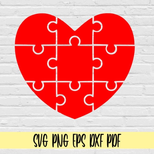 Heart puzzle svg png eps dxf pdf sublimation/heart svg png clip art/austistic puzzel pieces/moveable heart puzzle svg/valentines day svg png