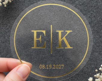 Gold Foil Wedding Stickers | Personalized Initials Labels | Custom Favor & Gift Seals