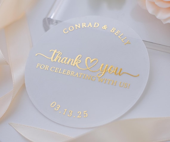 Gold Foil Wedding Thank You Stickers ~ Custom Labels for Favors & Guest Gifts