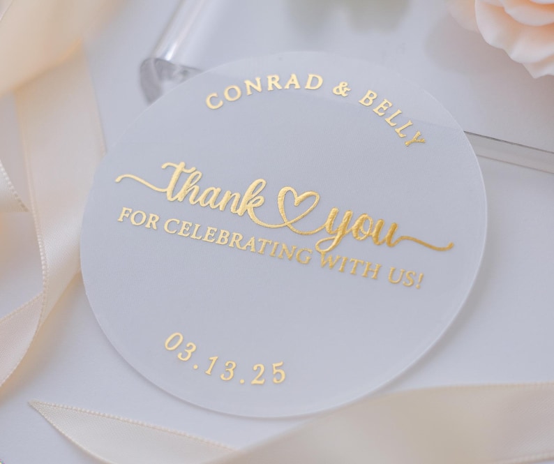 Stickers de remerciement de mariage en feuille d'or ~ Étiquettes personnalisées pour des cadeaux et des cadeaux d'invités image 1