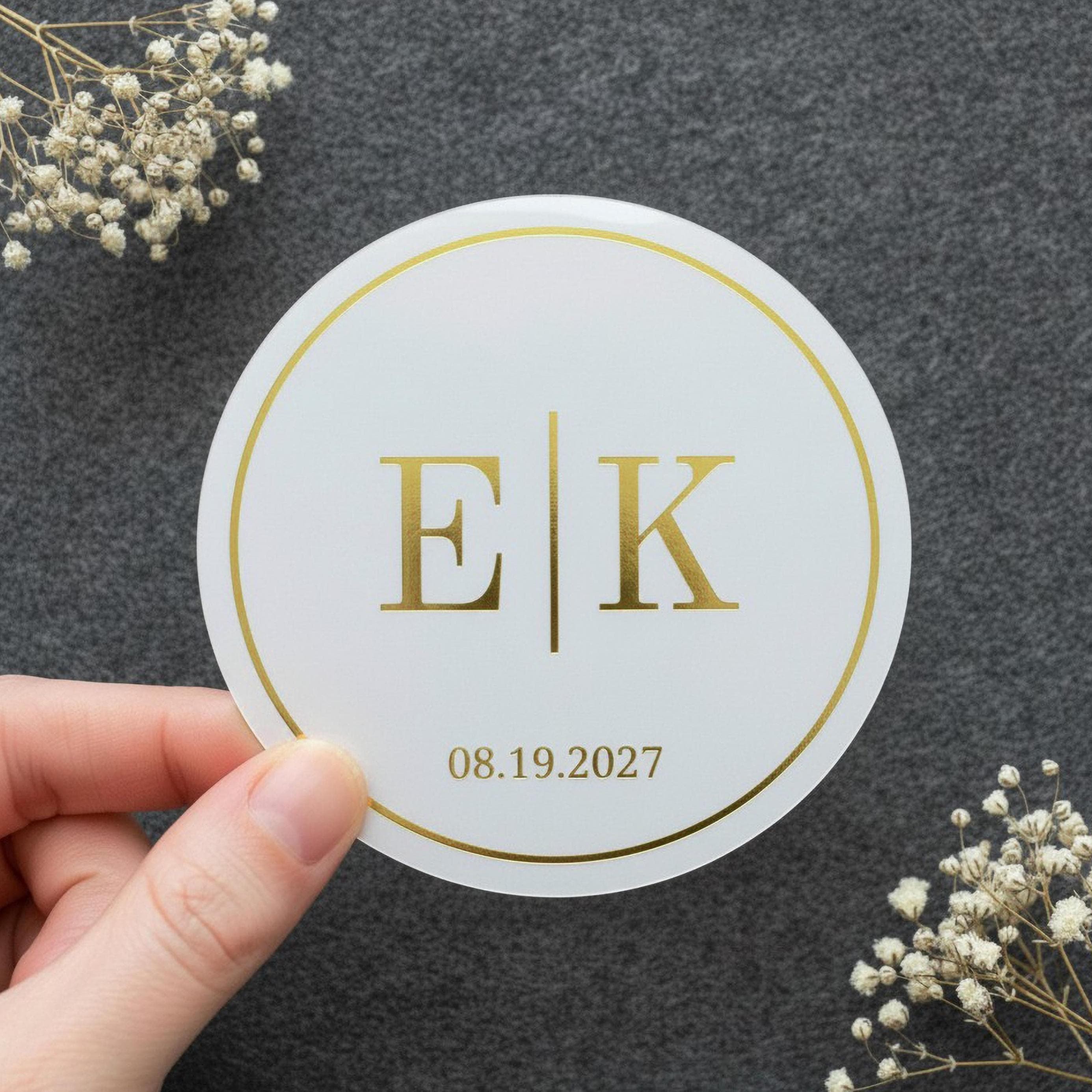 Gold Foil Wedding Stickers | Personalized Initials Labels | Custom ...