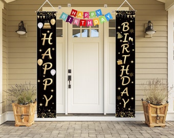 Happy Birthday Banner, Birthday Party Decorations, Birthday Banner with Vertical letters and 20 piece Metallic Balloon