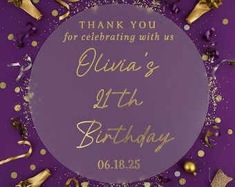 Custom Gold Foil Birthday Stickers | Personalized Party Favor Labels | Kids Adult Celebrations