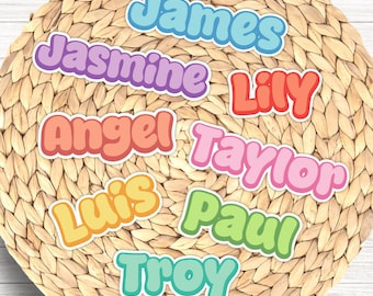 Retro Custom Name Stickers ~ Colorful Labels for Tumblers, Laptops & School Gear